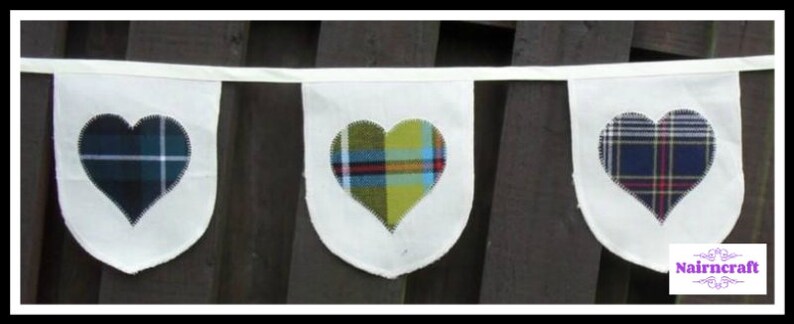 Wedding Bunting Tartan Bunting. Handmade Retro Style Tartan Heart Garland. Appliqued Fabric Birthday Banner. Photo Prop Party Decoration image 5