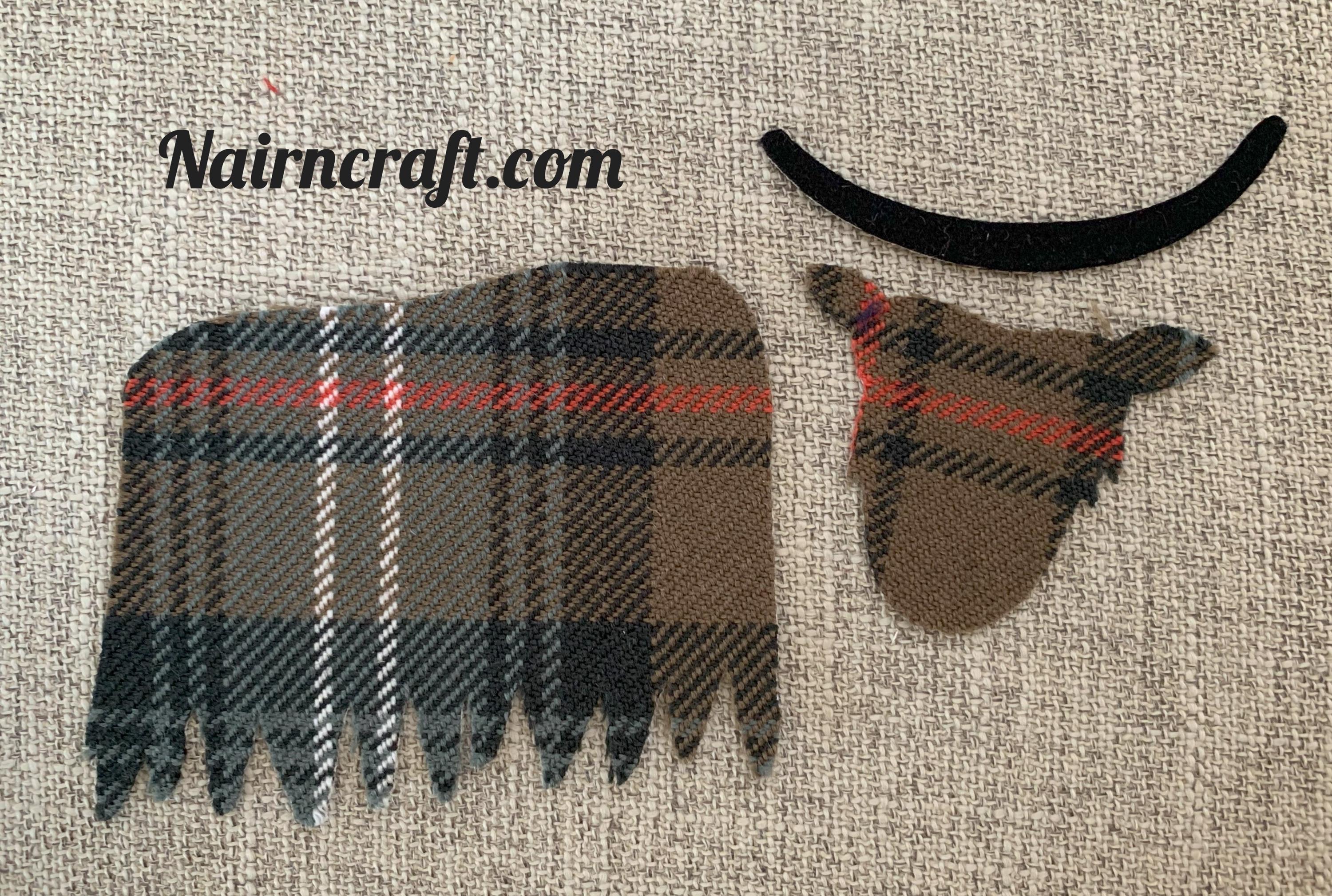 Highland Coo cow Applique Patch In Brown Tartan Cotton Fabric Are Cut highland-coo-cow-applique-patch-in-brown-tartan-cotton-fabric-are-cut