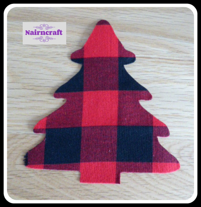 Buffalo Plaid Fir Tree Applique Patch in Red Lumberjack Flannel Cotton Flannel Fabric. Cut Out Iron On or Sew On Embellishment Decoration image 6