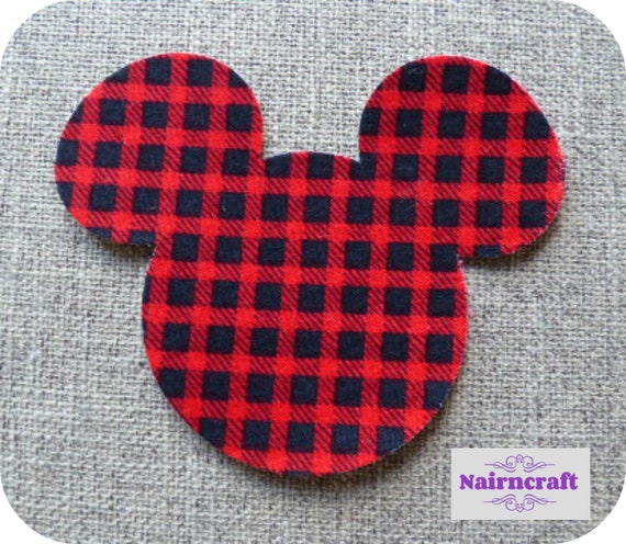 Mickey Mouse Head Applique Patches in Red Buffalo Plaid Cotton Fabric,Handmade Cut Out, Sew On Or Iron On Motifs Embellishments, Decorations Il_570xn