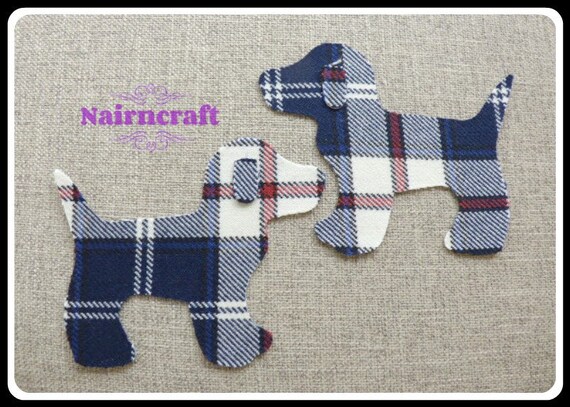 Dog Applique Patches Ready Cut in Blue Tartan Wool Fabric. Iron On Sew On Dog Motif Decorations or Embellishments Il_570xn