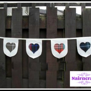 Wedding Bunting Tartan Bunting. Handmade Retro Style Tartan Heart Garland. Appliqued Fabric Birthday Banner. Photo Prop Party Decoration image 1