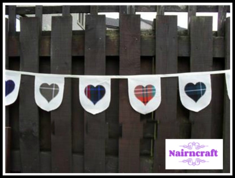 Wedding Bunting Tartan Bunting. Handmade Retro Style Tartan Heart Garland. Appliqued Fabric Birthday Banner. Photo Prop Party Decoration image 1