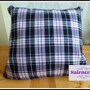Tartan Pillow Farmhouse Pillow Cover in Black and Pink Tartan Plaid use as Cabin Decor image 1