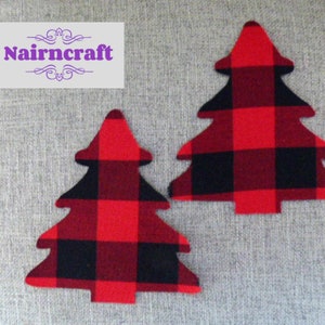 Buffalo Plaid Fir Tree Applique Patch in Red Lumberjack Flannel Cotton Flannel Fabric. Cut Out Iron On or Sew On Embellishment Decoration image 1