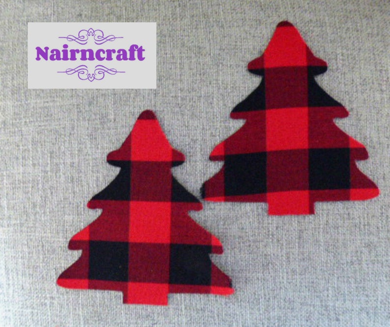 Buffalo Plaid Fir Tree Applique Patch in Red Lumberjack Flannel Cotton Flannel Fabric. Cut Out Iron On or Sew On Embellishment Decoration image 1