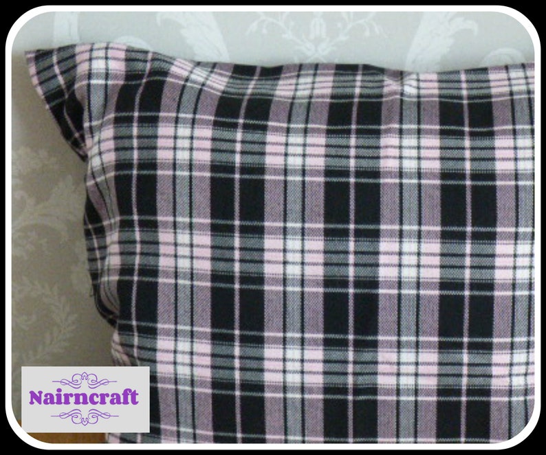 Tartan Pillow Farmhouse Pillow Cover in Black and Pink Tartan Plaid use as Cabin Decor image 2