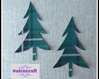 Wonky Trees Applique Patch in Green Tartan Plaid Wool Fabric. They are Cut Out Iron On Sew On. Use for Embellishment  Decoration Ornaments