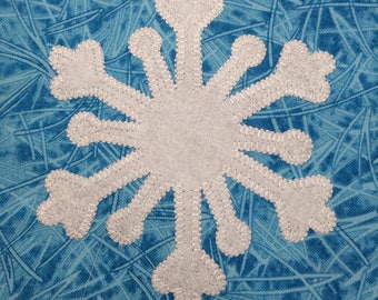 Snowflake Applique Patches in White Spotted Cotton Fabric, Cut Out  Iron On or Sew On Christmas Embellishment Decorations - F1