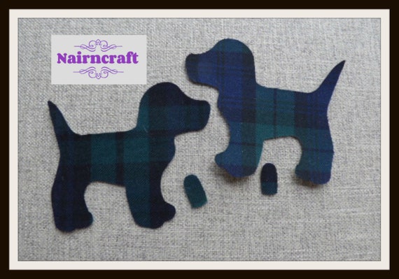 Dog Applique Patches Ready Cut in Black Watch Tartan Fabric. Iron On Sew On Dog Motif Decorations or Embellishments Il_570xn