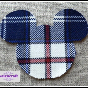 Blue Tartan Mouse Head Applique Patch, Woven Wool Fabric Cutout, Iron On Sew On