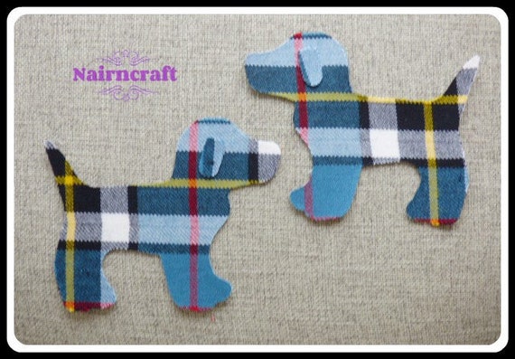 Dog Applique Patches Ready Cut in Blue Tartan Wool Fabric. Iron On Sew On Dog Motif Decorations or Embellishment Il_570xn