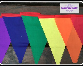 Rainbow Fabric Bunting, Scalloped Pennants, Wedding Party Decoration Banner