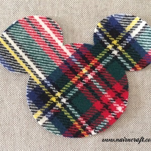 Mickey Mouse Head Tartan Patch, Wool Fabric Applique, Iron On Sew On Decoration