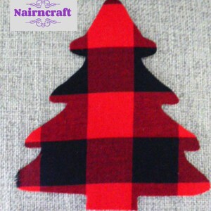 Buffalo Plaid Fir Tree Applique Patch in Red Lumberjack Flannel Cotton Flannel Fabric. Cut Out Iron On or Sew On Embellishment Decoration image 2
