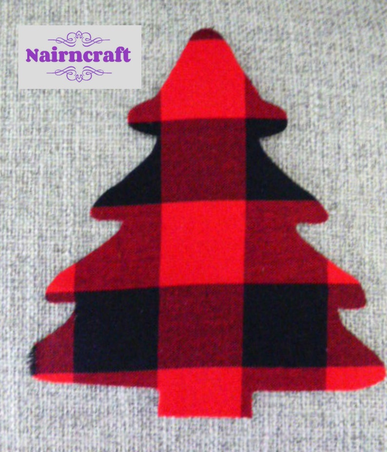 Buffalo Plaid Fir Tree Applique Patch in Red Lumberjack Flannel Cotton Flannel Fabric. Cut Out Iron On or Sew On Embellishment Decoration image 2