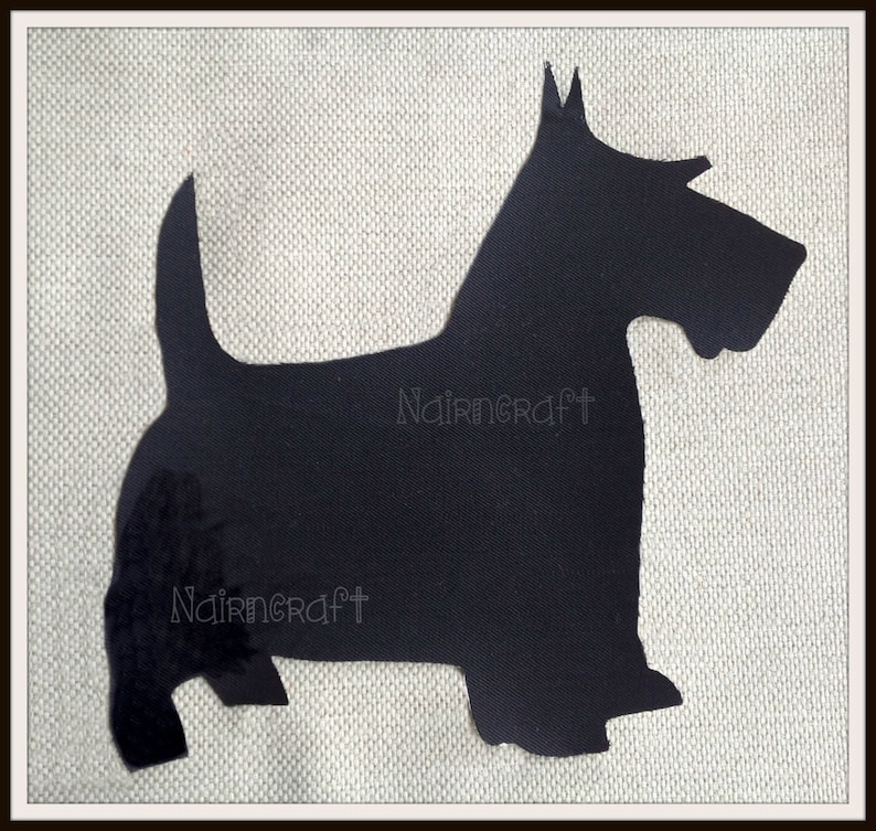 Extra Large Scottie Dog Applique Patch In Black With Olive Tartan Rug - Foto 10