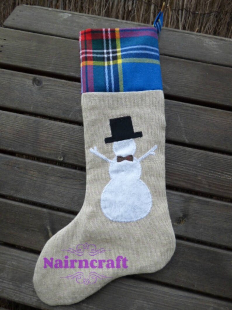 Hessian Tartan Heart Stocking