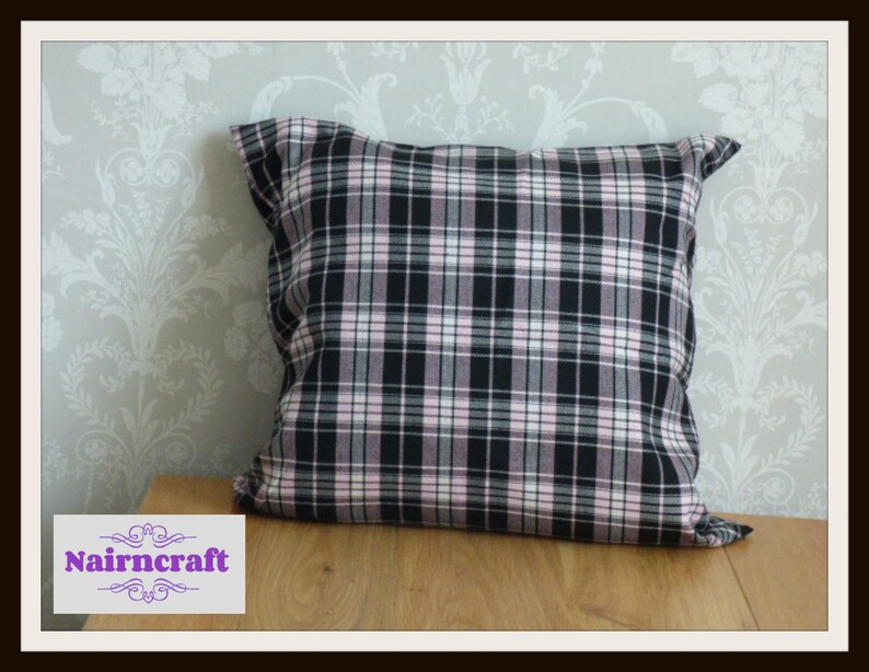 Tartan Pillow Farmhouse Pillow Cover in Black and Pink Tartan Plaid use as Cabin Decor image 3