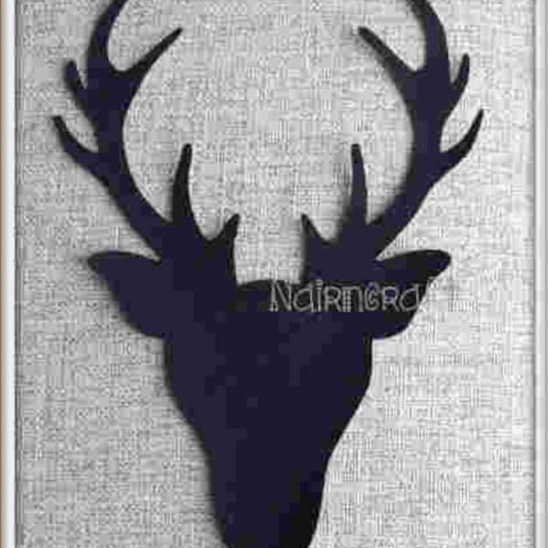 Applique  Patch  Stag Head  Deer Head  Buck's Head  Ready Cut  Black  Wool Fabric  Cut out  Iron On Sew On - Embellishment  Decoration Motif