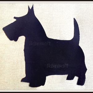 Scottie Dog Westie Dog Applique Patch in Black Wool Fabric. Cut Out Iron On Sew On Embellishment Decoration