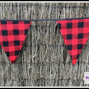 Buffalo Plaid Wedding Bunting Cotton Flannel Fabric, Lumberjack Party Decoration