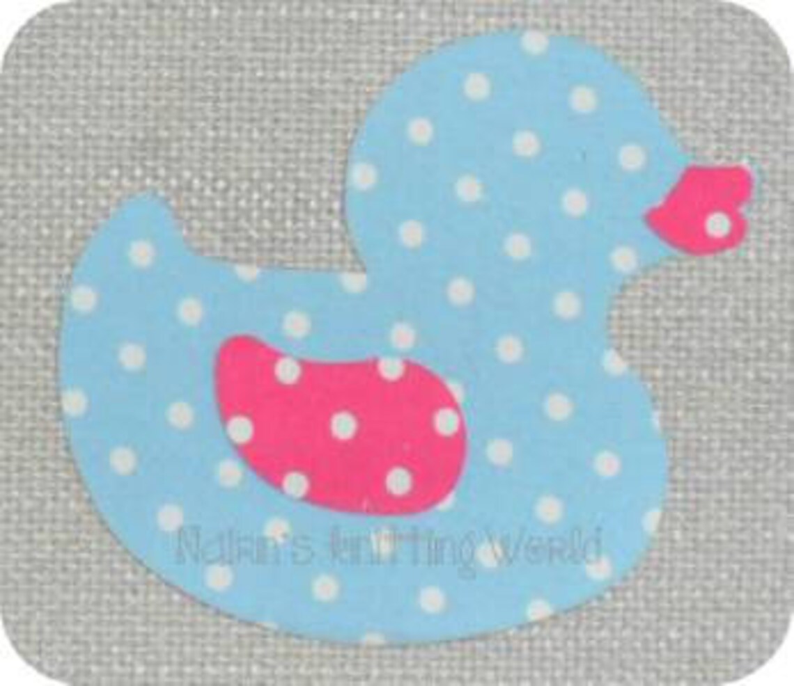 Duck Applique Patch in Blue & White Spotted Cotton Fabric. Cut Out Iron