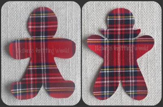 Gingerbread Man Applique Patches Gingerbread Kids, Royal Stewart Red Tartan Fabric. They Are Cut Out Iron On or Sew On Christmas Decorations Il_570xn