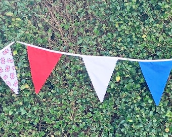 Union Jack Bunting, Red White Blue Garden Party Garland, British Tea Party Decor