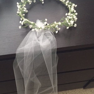 Bachelorette Bridal Baby's breathe flower headband with veil image 2