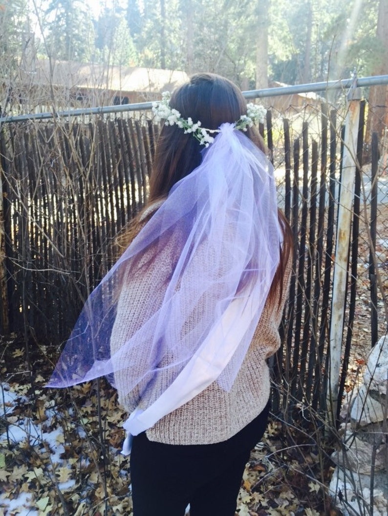 Bachelorette Bridal Baby's breathe flower headband with veil image 4