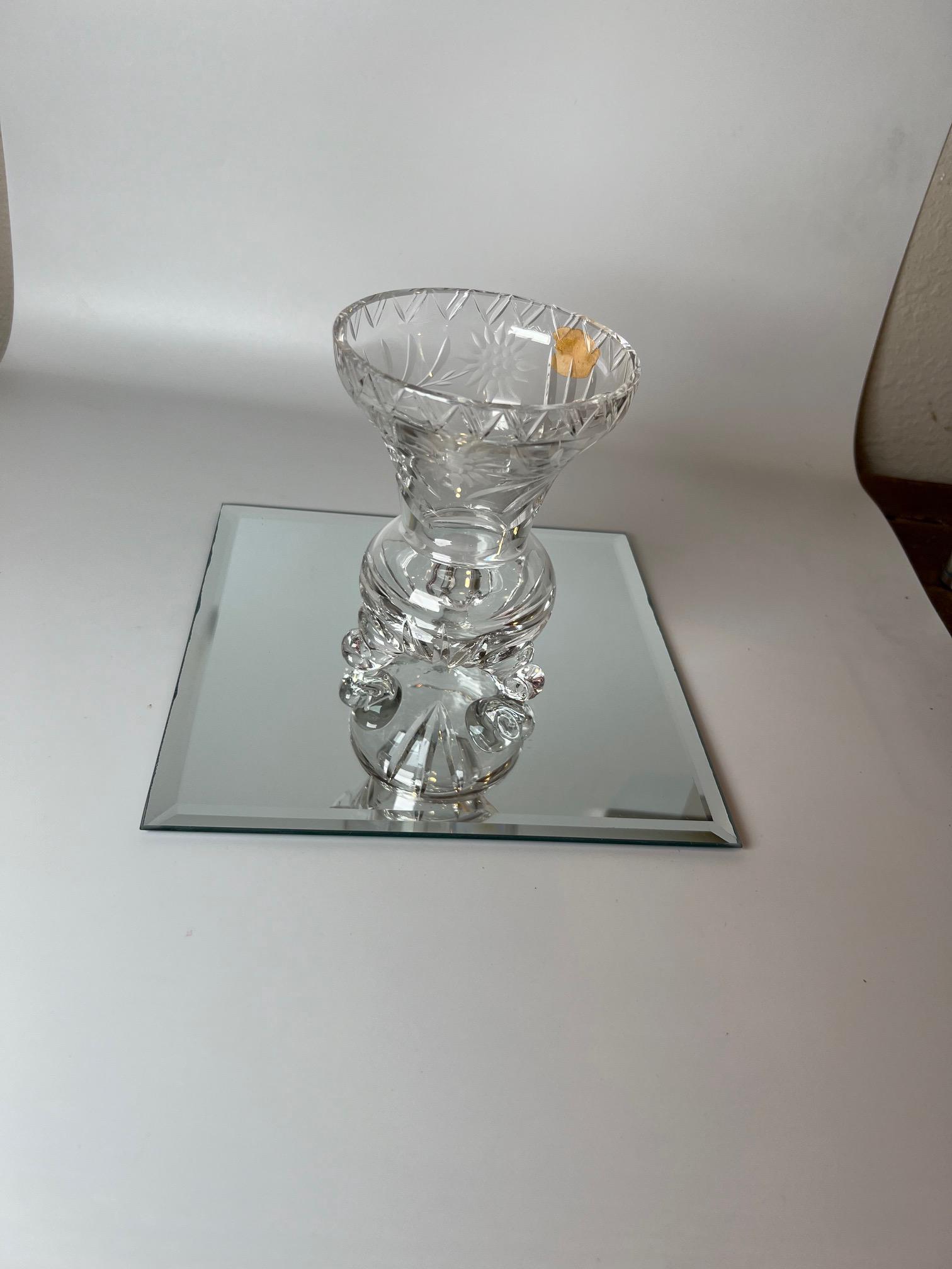 ヴィンテージ エクト・ブレイククリスタル 脚付きエッチング花瓶