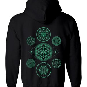 Sacred Geometry 7 Chakras Mandala Zip Hoodie Men's and Women's Vesica Hooded Sweatshirt Corey Divine Tattoo Colab image 6