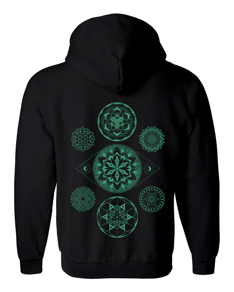 Sacred Geometry 7 Chakras Mandala Zip Hoodie Men's and Women's Vesica Hooded Sweatshirt Corey Divine Tattoo Colab image 6