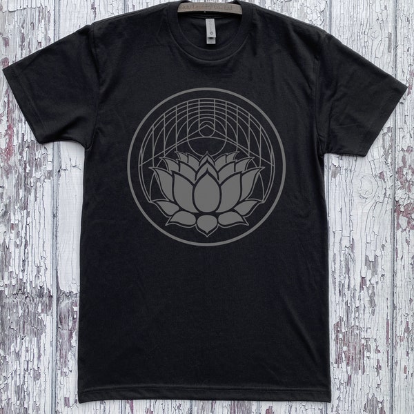 Unisex LOTUS Geometric Screen Printed Alternative Graphic T-Shirt Tattoo Style Sacred Geometry Clothing Tee