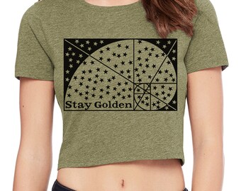 Women's STAY GOLDEN Sacred Geometry CROP Tee Golden Ratio Fibonacci Sequence Belly Shirt