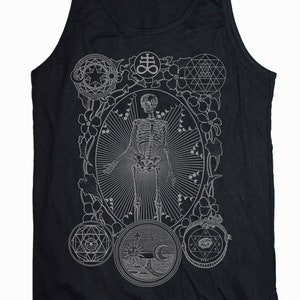 Men's ALCHEMIST Mystical Psychedelic Sleeveless Shirt Golden Ratio Sacred Geometry Tank Top Black Tank/Grey