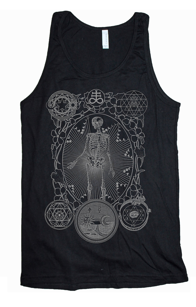 Men's ALCHEMIST Mystical Psychedelic Sleeveless Shirt Golden Ratio Sacred Geometry Tank Top Black Tank/Grey