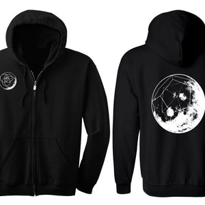 GEOMOON Hoodie Men's and Women's Geometric Moon Black Hooded Sweatshirt Sacred Geometry