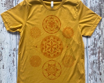 Unisex 7 CHAKRAS Mandala Tee Colab Design with Sacred Geometry Tattoo Artist Corey Divine T-shirt