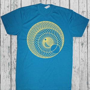 ユニセックス INFINITE SPIRAL 幾何学的モッド 円形シャツ サイケデリック トーラス 神聖幾何学 ファンキー Tシャツ