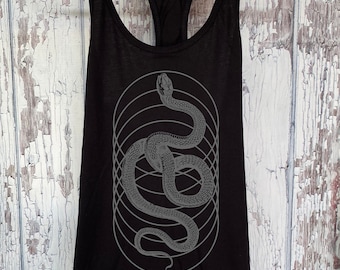 Women&#39;s SERPENTINE Geometric Racerback Tank Top Organic Snake Symmetry Sacred Geometry Top