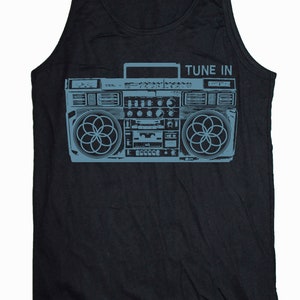 Men&#39;s Tune In BOOMBOX Sacred Geometry Tank Seed of Life Old School Graffiti
