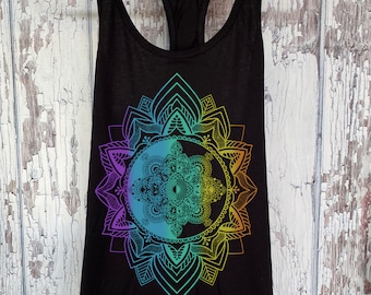 Women's HARMONIC MANDALA Tank Top Sacred Geometry Dotwork Tattoo Style Shirt