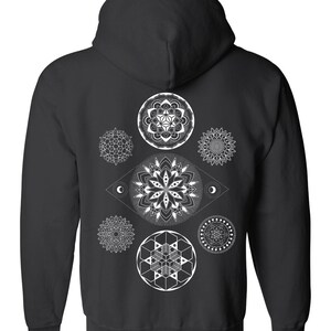 Sacred Geometry 7 Chakras Mandala Zip Hoodie Men's and Women's Vesica Hooded Sweatshirt Corey Divine Tattoo Colab image 5