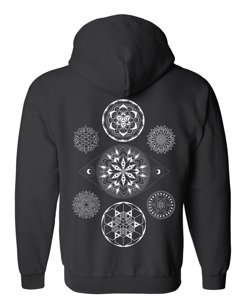 Sacred Geometry 7 Chakras Mandala Zip Hoodie Men's and Women's Vesica Hooded Sweatshirt Corey Divine Tattoo Colab image 5