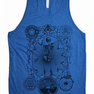 Men's ALCHEMIST Mystical Psychedelic Sleeveless Shirt Golden Ratio Sacred Geometry Tank Top Blue Tank / Black