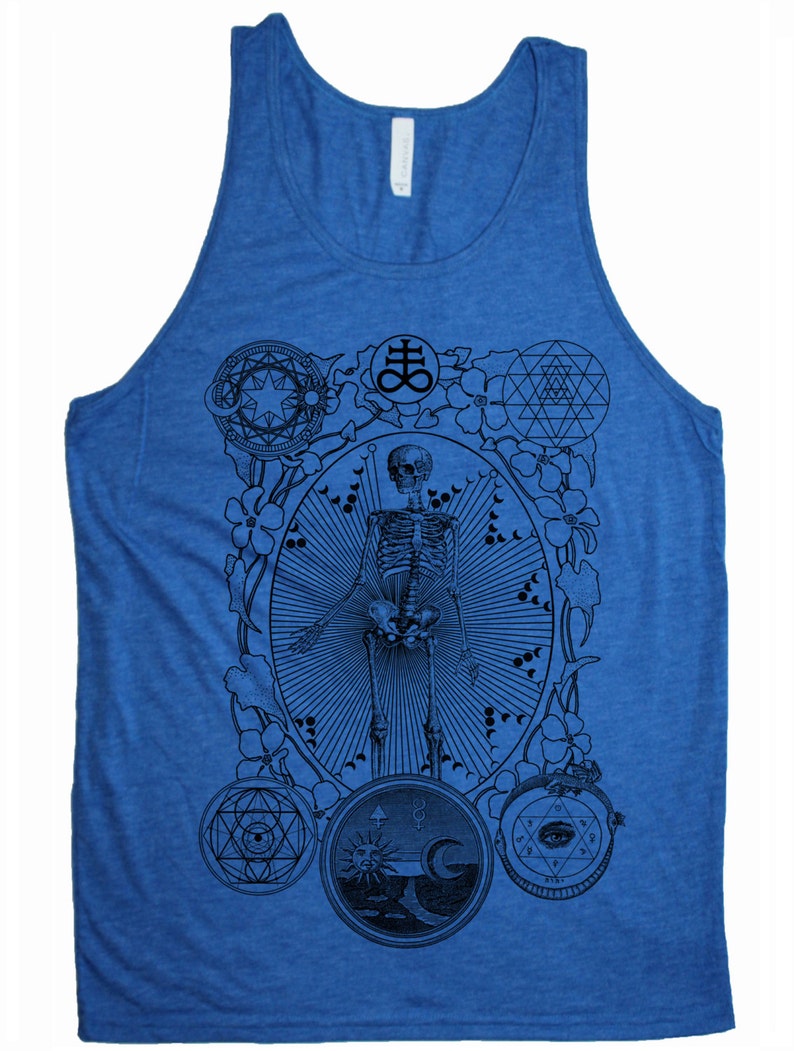 Men's ALCHEMIST Mystical Psychedelic Sleeveless Shirt Golden Ratio Sacred Geometry Tank Top Blue Tank / Black