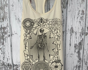 Women&#39;s ALCHEMIST Tank Top MAGIC Sacred Geometry Mystic Psychedelic Skeleton Shirt
