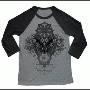 Unisex IMPERMANENCE 3/4 Length Sleeve Vintage Style Baseball T-shirt Deathmoth Sacred Geometry Tattoo Chrysanthemum Tee image 1